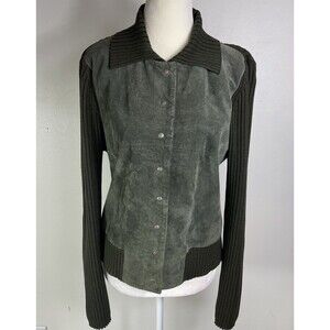 VTG August Silk Suede Wool Shacket Cardigan Jacket L Olive Green Y2K Bella Swan